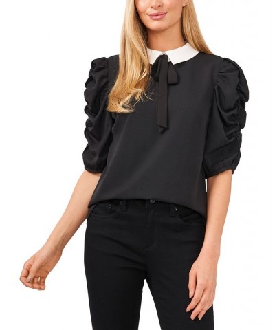 Ruched Puff-Sleeve Blouse Rich Black $27.26 Tops