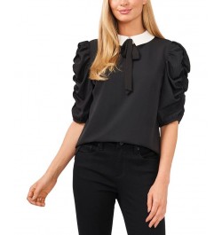 Ruched Puff-Sleeve Blouse Rich Black $27.26 Tops