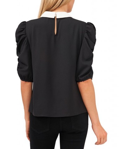 Ruched Puff-Sleeve Blouse Rich Black $27.26 Tops