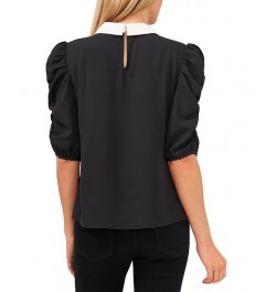 Ruched Puff-Sleeve Blouse Rich Black $27.26 Tops