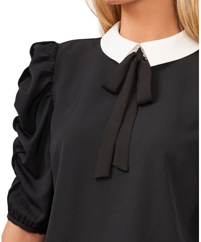 Ruched Puff-Sleeve Blouse Rich Black $27.26 Tops