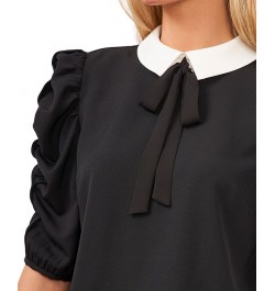 Ruched Puff-Sleeve Blouse Rich Black $27.26 Tops