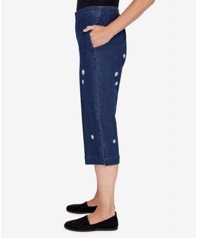 Women's Bright Idea Floral Embroidered Denim Capris Indigo $29.19 Pants