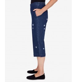 Women's Bright Idea Floral Embroidered Denim Capris Indigo $29.19 Pants