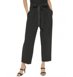 Women's High-Rise Twill Cropped Tie-Waist Pants Black $30.72 Pants