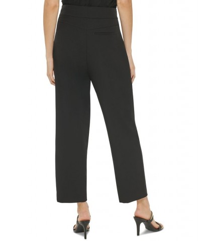 Women's High-Rise Twill Cropped Tie-Waist Pants Black $30.72 Pants