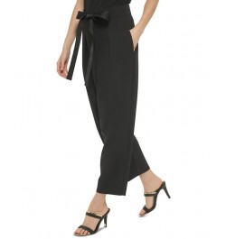 Women's High-Rise Twill Cropped Tie-Waist Pants Black $30.72 Pants