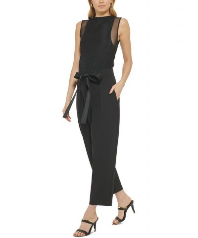 Women's High-Rise Twill Cropped Tie-Waist Pants Black $30.72 Pants