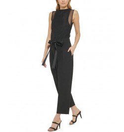 Women's High-Rise Twill Cropped Tie-Waist Pants Black $30.72 Pants