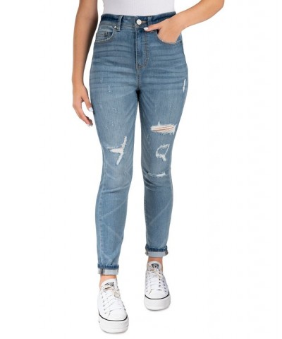 Juniors' Super High-Rise Ripped Skinny Jeans Medium Blue $15.40 Jeans