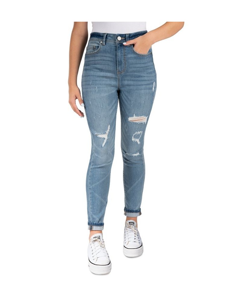 Juniors' Super High-Rise Ripped Skinny Jeans Medium Blue $15.40 Jeans