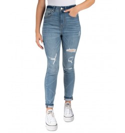 Juniors' Super High-Rise Ripped Skinny Jeans Medium Blue $15.40 Jeans