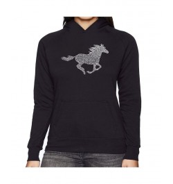 Women's Word Art Hooded Sweatshirt -Horse Breeds Black $34.19 Sweatshirts