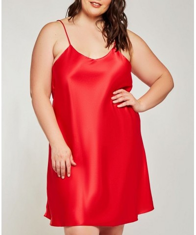 Plus Size Ultra Soft Satin Chemise Lingerie with Adjustable Straps Red $25.88 Lingerie