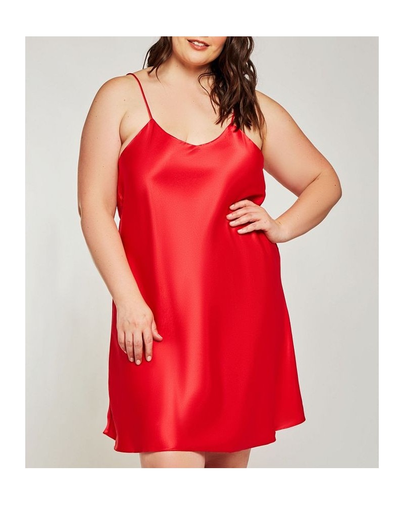 Plus Size Ultra Soft Satin Chemise Lingerie with Adjustable Straps Red $25.88 Lingerie