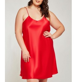 Plus Size Ultra Soft Satin Chemise Lingerie with Adjustable Straps Red $25.88 Lingerie