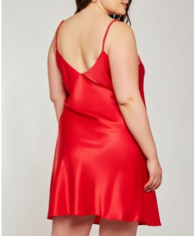 Plus Size Ultra Soft Satin Chemise Lingerie with Adjustable Straps Red $25.88 Lingerie