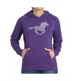 Women's Word Art Hooded Sweatshirt -Horse Breeds Black $34.19 Sweatshirts