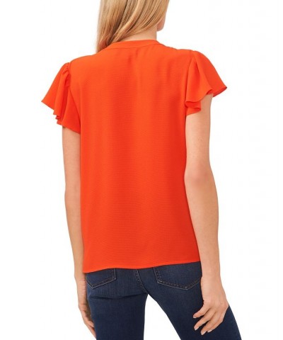 Women's Short Ruffled Sleeve V-Neck Blouse Orange $43.45 Tops