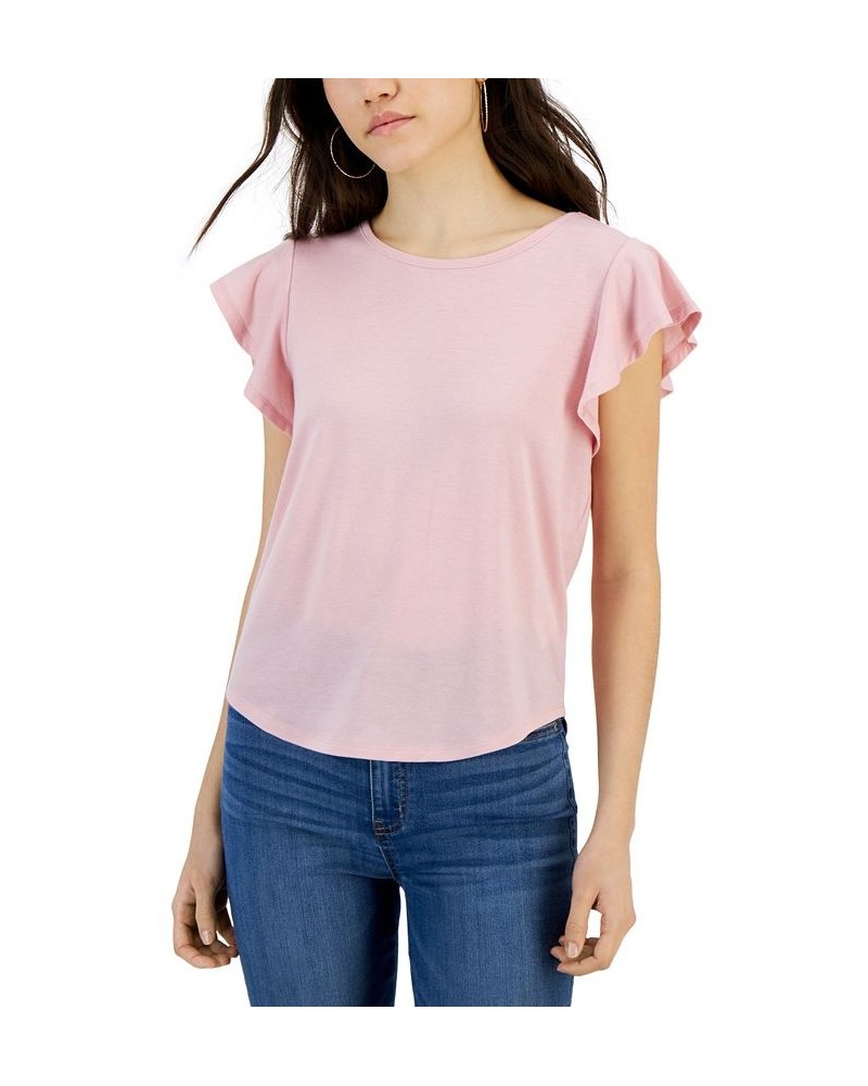 Juniors' Scoop-Neck Flutter Sleeve Knit Top Pink $11.40 Tops