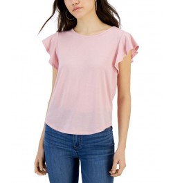 Juniors' Scoop-Neck Flutter Sleeve Knit Top Pink $11.40 Tops