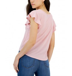 Juniors' Scoop-Neck Flutter Sleeve Knit Top Pink $11.40 Tops