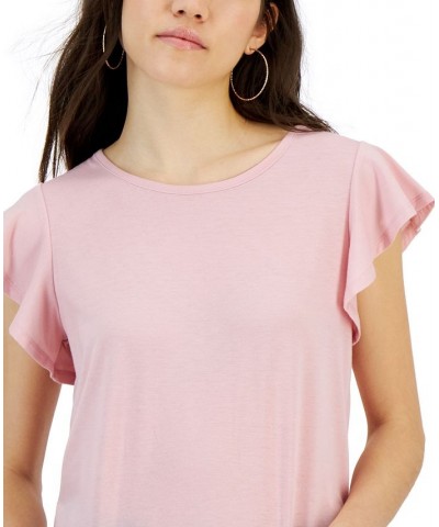 Juniors' Scoop-Neck Flutter Sleeve Knit Top Pink $11.40 Tops