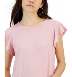 Juniors' Scoop-Neck Flutter Sleeve Knit Top Pink $11.40 Tops