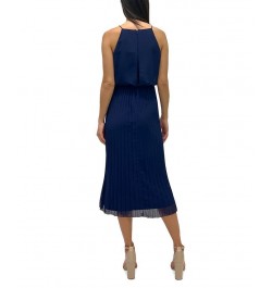 Women's Pleated-Skirt Bloused-Bodice Dress Navy $45.36 Dresses