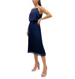 Women's Pleated-Skirt Bloused-Bodice Dress Navy $45.36 Dresses