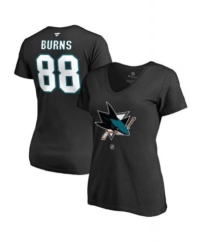 Women's Branded Brent Burns Black San Jose Sharks Name Number Authentic Stack V-Neck T-shirt Black $21.82 Tops