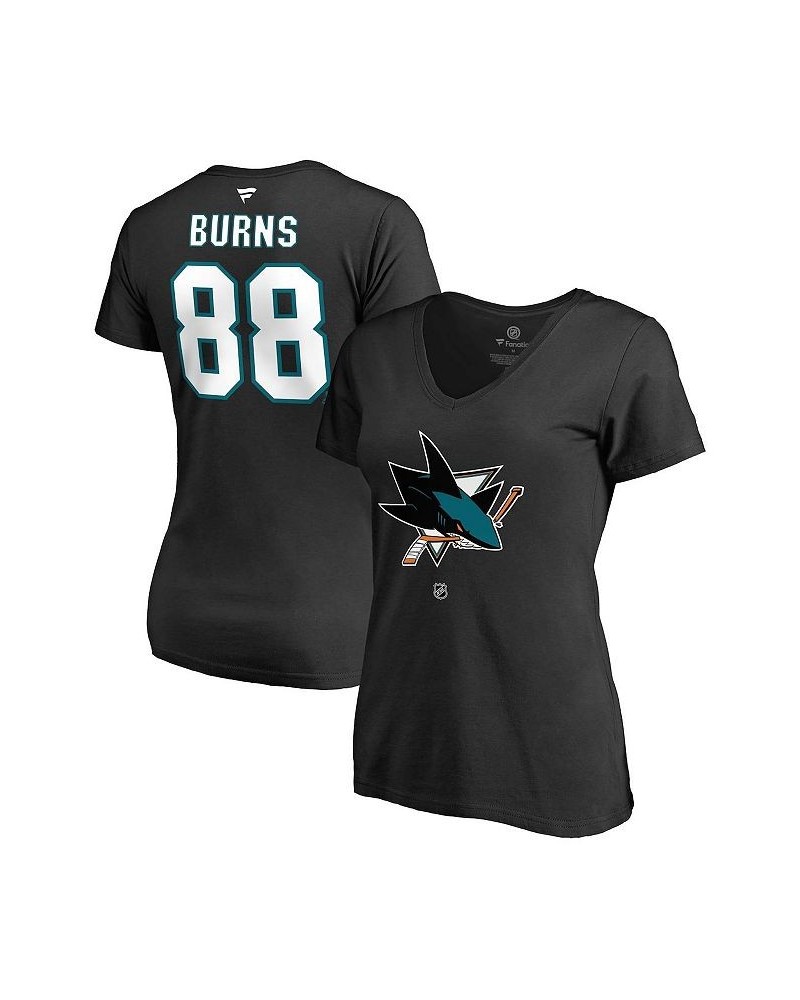 Women's Branded Brent Burns Black San Jose Sharks Name Number Authentic Stack V-Neck T-shirt Black $21.82 Tops