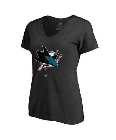 Women's Branded Brent Burns Black San Jose Sharks Name Number Authentic Stack V-Neck T-shirt Black $21.82 Tops