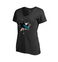 Women's Branded Brent Burns Black San Jose Sharks Name Number Authentic Stack V-Neck T-shirt Black $21.82 Tops