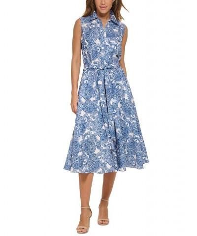 Women's Hudson Paisley Sleeveless Midi Dress Blue Multi $33.18 Dresses