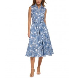 Women's Hudson Paisley Sleeveless Midi Dress Blue Multi $33.18 Dresses