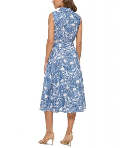 Women's Hudson Paisley Sleeveless Midi Dress Blue Multi $33.18 Dresses