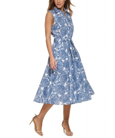 Women's Hudson Paisley Sleeveless Midi Dress Blue Multi $33.18 Dresses