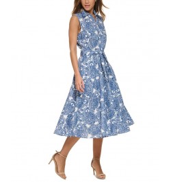 Women's Hudson Paisley Sleeveless Midi Dress Blue Multi $33.18 Dresses