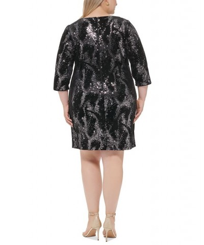 Plus Size Sequined Velvet Boat-Neck Dress Black Slate $42.72 Dresses