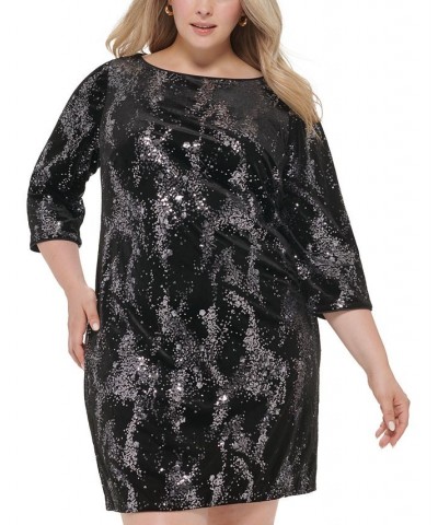 Plus Size Sequined Velvet Boat-Neck Dress Black Slate $42.72 Dresses