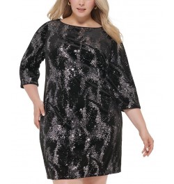 Plus Size Sequined Velvet Boat-Neck Dress Black Slate $42.72 Dresses