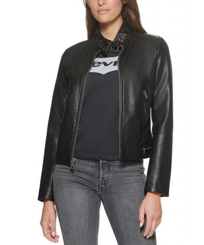 Faux-Leather Moto Racer Jacket Black $32.80 Jackets