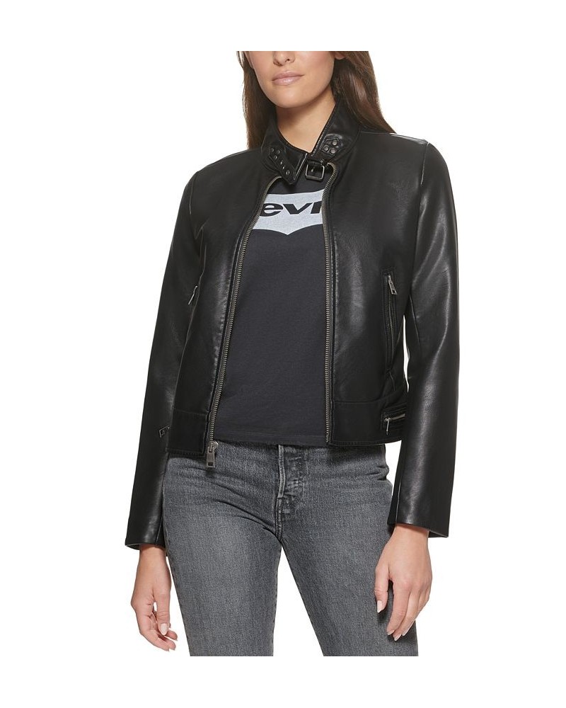 Faux-Leather Moto Racer Jacket Black $32.80 Jackets