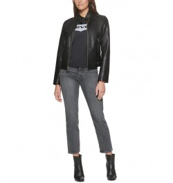 Faux-Leather Moto Racer Jacket Black $32.80 Jackets