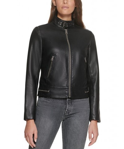 Faux-Leather Moto Racer Jacket Black $32.80 Jackets