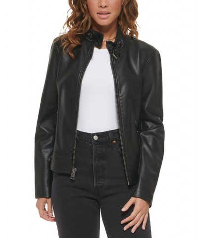 Faux-Leather Moto Racer Jacket Black $32.80 Jackets