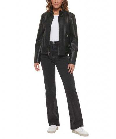 Faux-Leather Moto Racer Jacket Black $32.80 Jackets