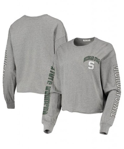 Women's '47 Heathered Gray Michigan State Spartans Ultra Max Parkway Long Sleeve Cropped T-shirt Heathered Gray $24.20 Tops