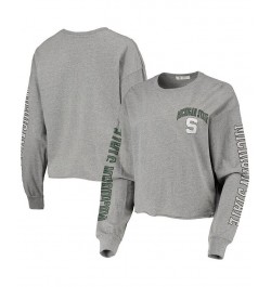 Women's '47 Heathered Gray Michigan State Spartans Ultra Max Parkway Long Sleeve Cropped T-shirt Heathered Gray $24.20 Tops